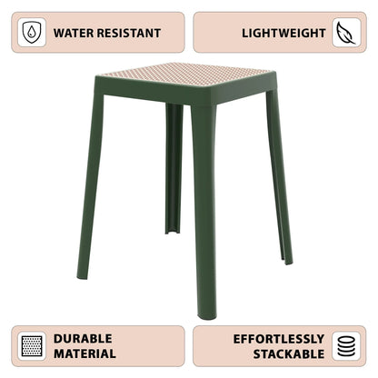 Tresse Mid-Century Modern Stackable Square Plastic Dining Stool with Wicker Top - Elax Furniture