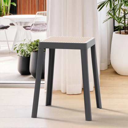 Tresse Mid-Century Modern Stackable Square Plastic Dining Stool with Wicker Top - Elax Furniture