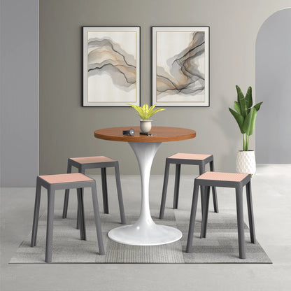 Tresse Mid-Century Modern Stackable Square Plastic Dining Stool with Wicker Top - Elax Furniture