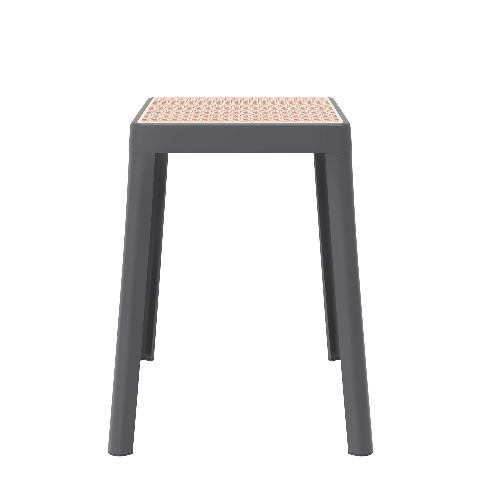 Tresse Mid-Century Modern Stackable Square Plastic Dining Stool with Wicker Top - Elax Furniture