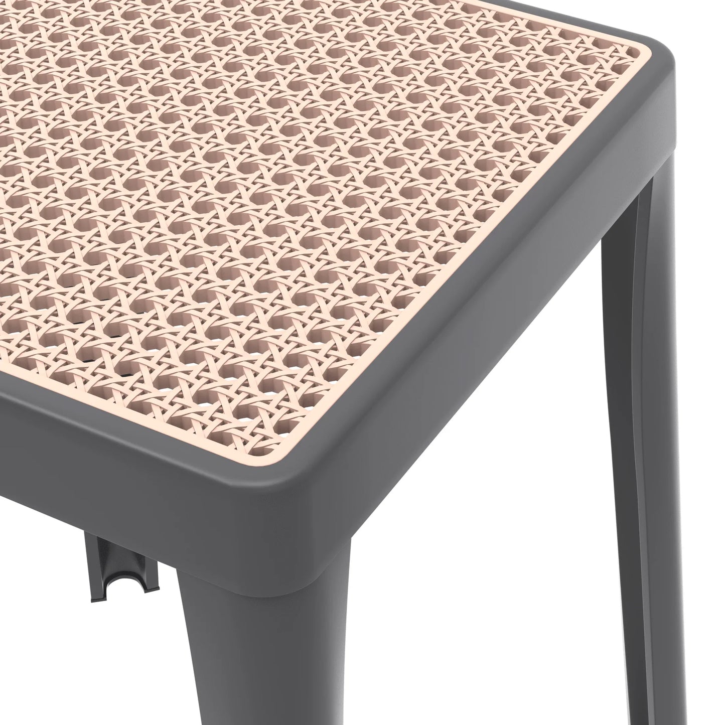 Tresse Mid-Century Modern Stackable Square Plastic Dining Stool with Wicker Top - Elax Furniture
