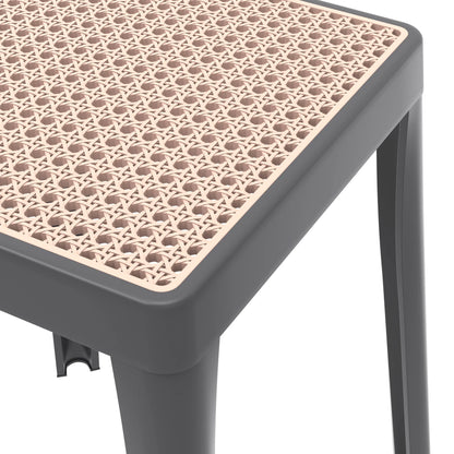 Tresse Mid-Century Modern Stackable Square Plastic Dining Stool with Wicker Top - Elax Furniture