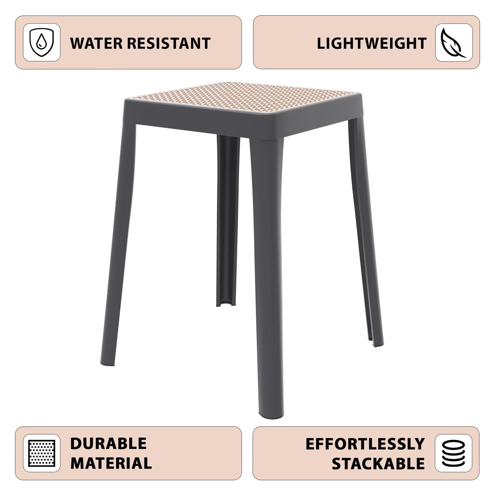 Tresse Mid-Century Modern Stackable Square Plastic Dining Stool with Wicker Top - Elax Furniture