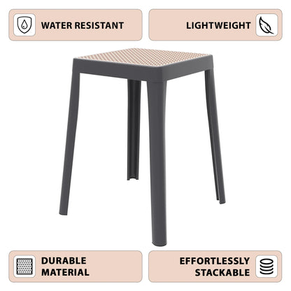 Tresse Mid-Century Modern Stackable Square Plastic Dining Stool with Wicker Top - Elax Furniture