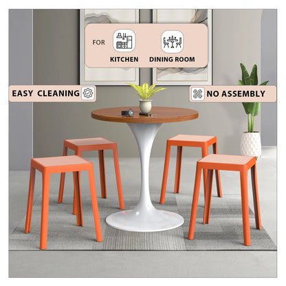 Tresse Mid-Century Modern Stackable Square Plastic Dining Stool with Wicker Top - Elax Furniture