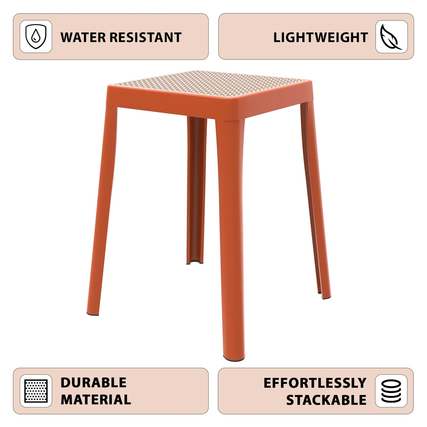 Tresse Mid-Century Modern Stackable Square Plastic Dining Stool with Wicker Top - Elax Furniture