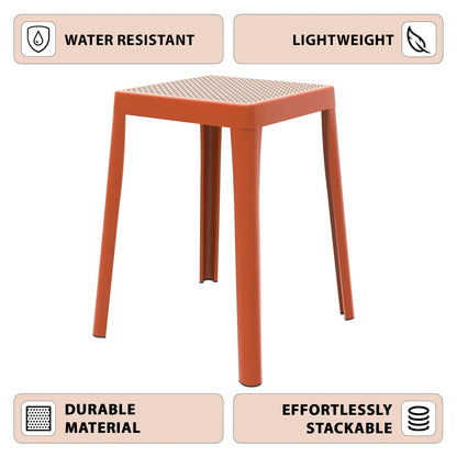 Tresse Mid-Century Modern Stackable Square Plastic Dining Stool with Wicker Top - Elax Furniture