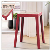 Tresse Mid-Century Modern Stackable Square Plastic Dining Stool with Wicker Top - Elax Furniture