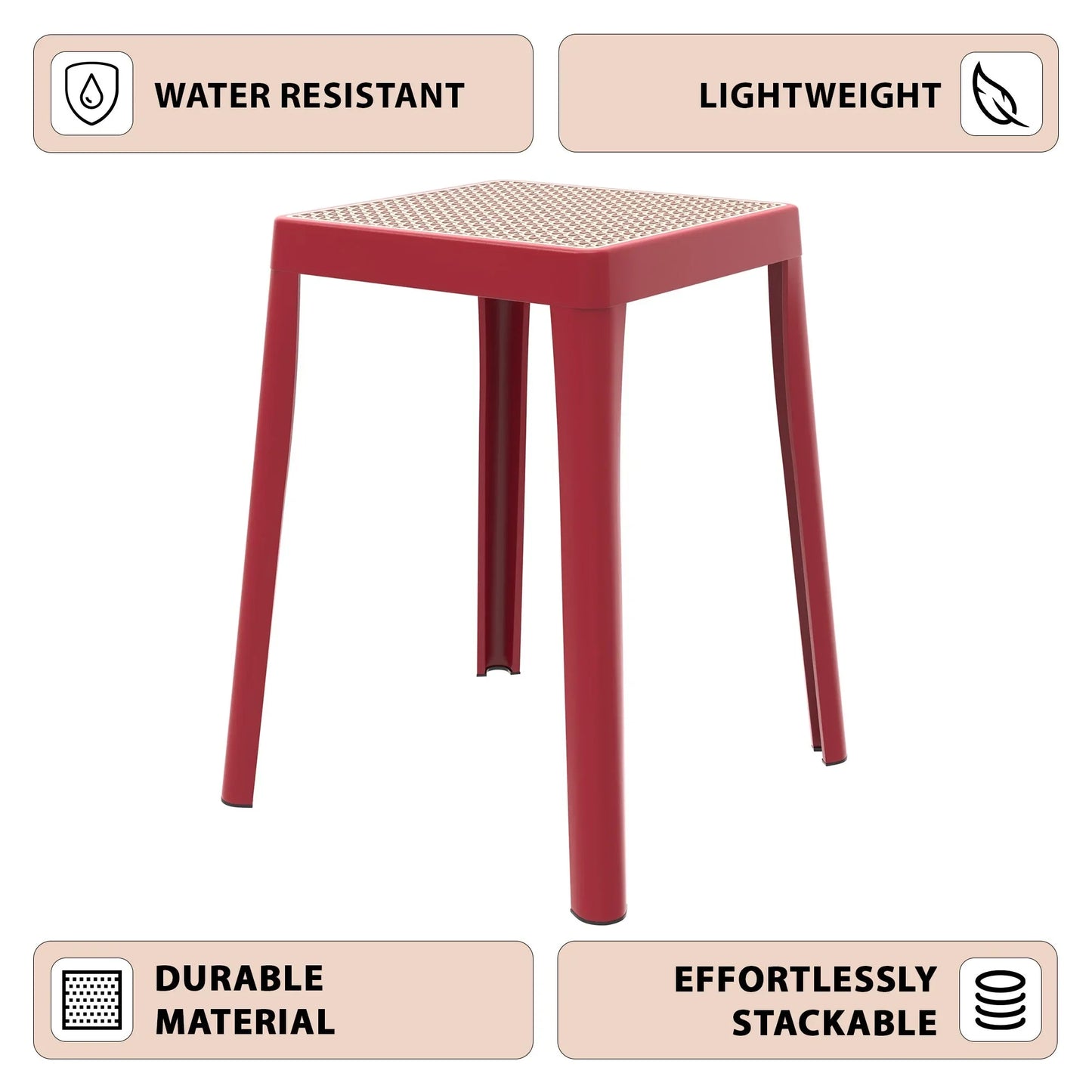 Tresse Mid-Century Modern Stackable Square Plastic Dining Stool with Wicker Top - Elax Furniture