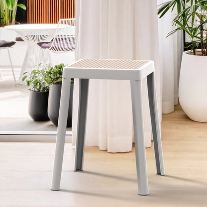 Tresse Mid-Century Modern Stackable Square Plastic Dining Stool with Wicker Top - Elax Furniture