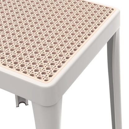 Tresse Mid-Century Modern Stackable Square Plastic Dining Stool with Wicker Top - Elax Furniture