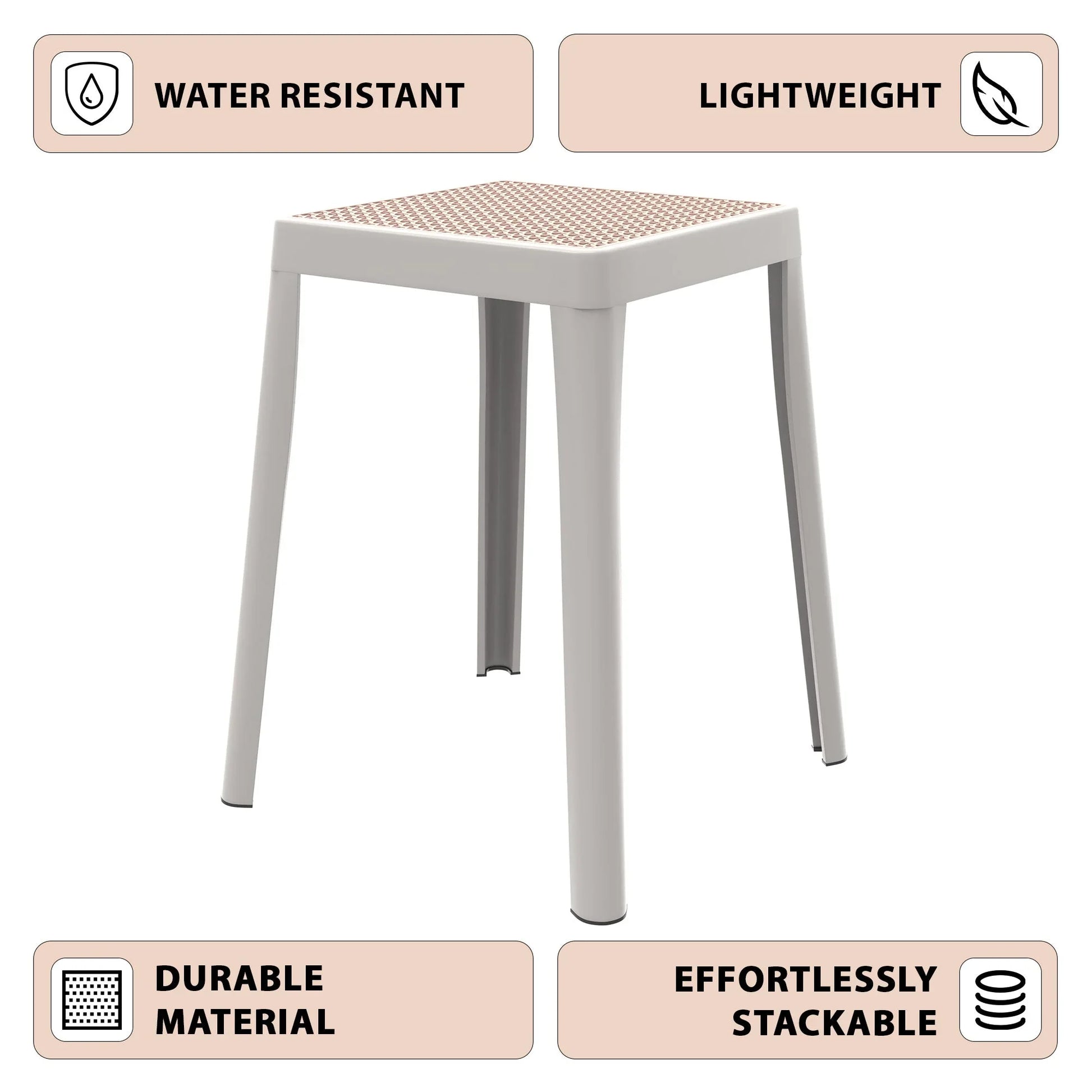 Tresse Mid-Century Modern Stackable Square Plastic Dining Stool with Wicker Top - Elax Furniture