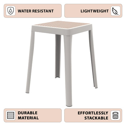Tresse Mid-Century Modern Stackable Square Plastic Dining Stool with Wicker Top - Elax Furniture