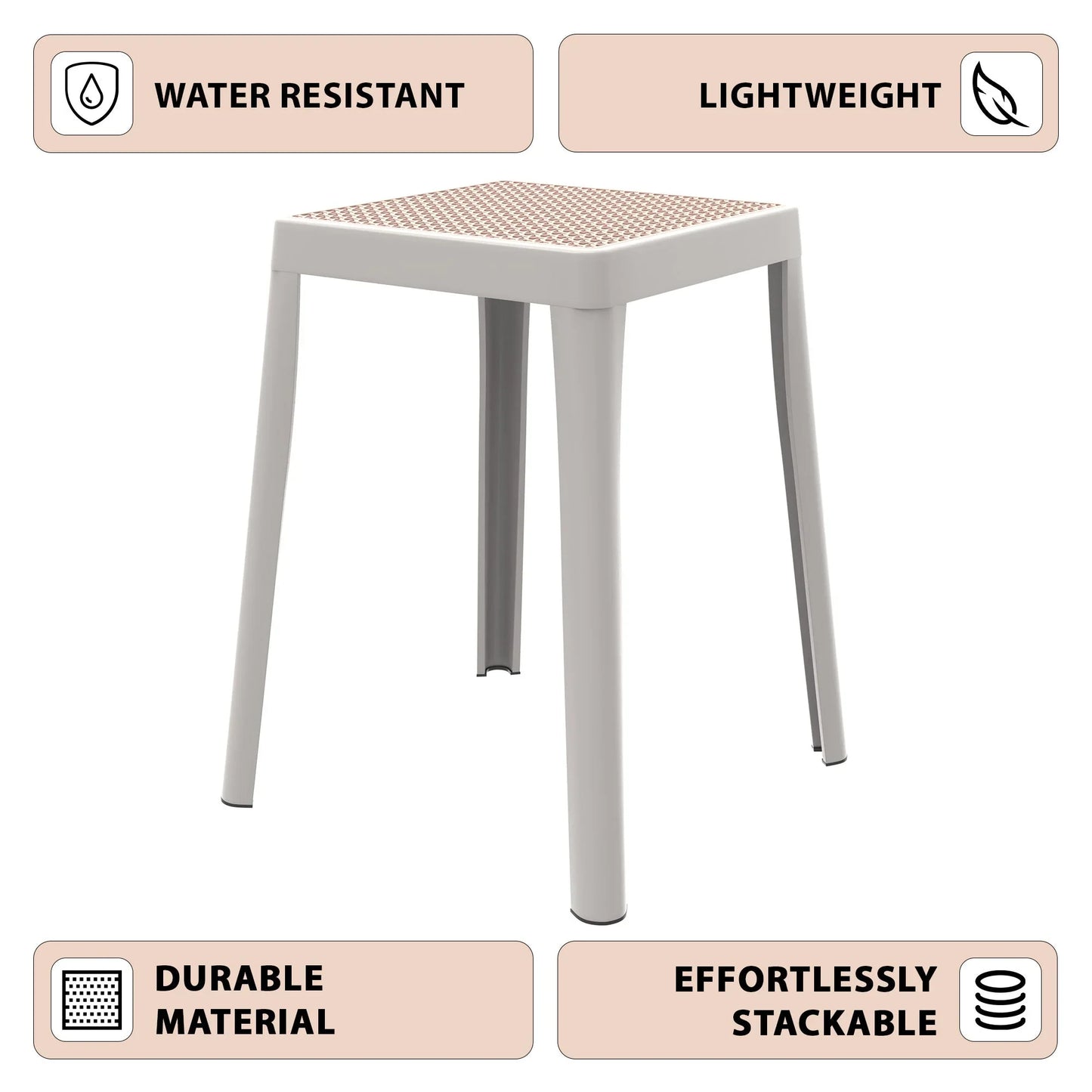 Tresse Mid-Century Modern Stackable Square Plastic Dining Stool with Wicker Top - Elax Furniture