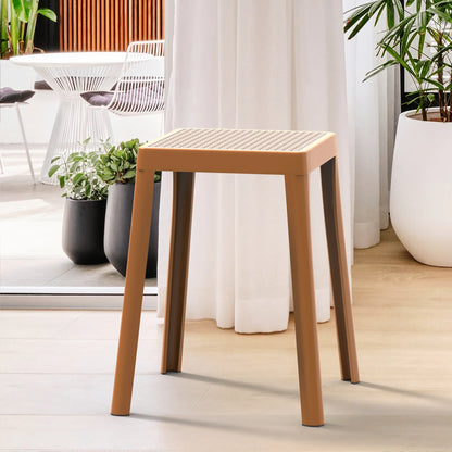 Tresse Mid-Century Modern Stackable Square Plastic Dining Stool with Wicker Top - Elax Furniture