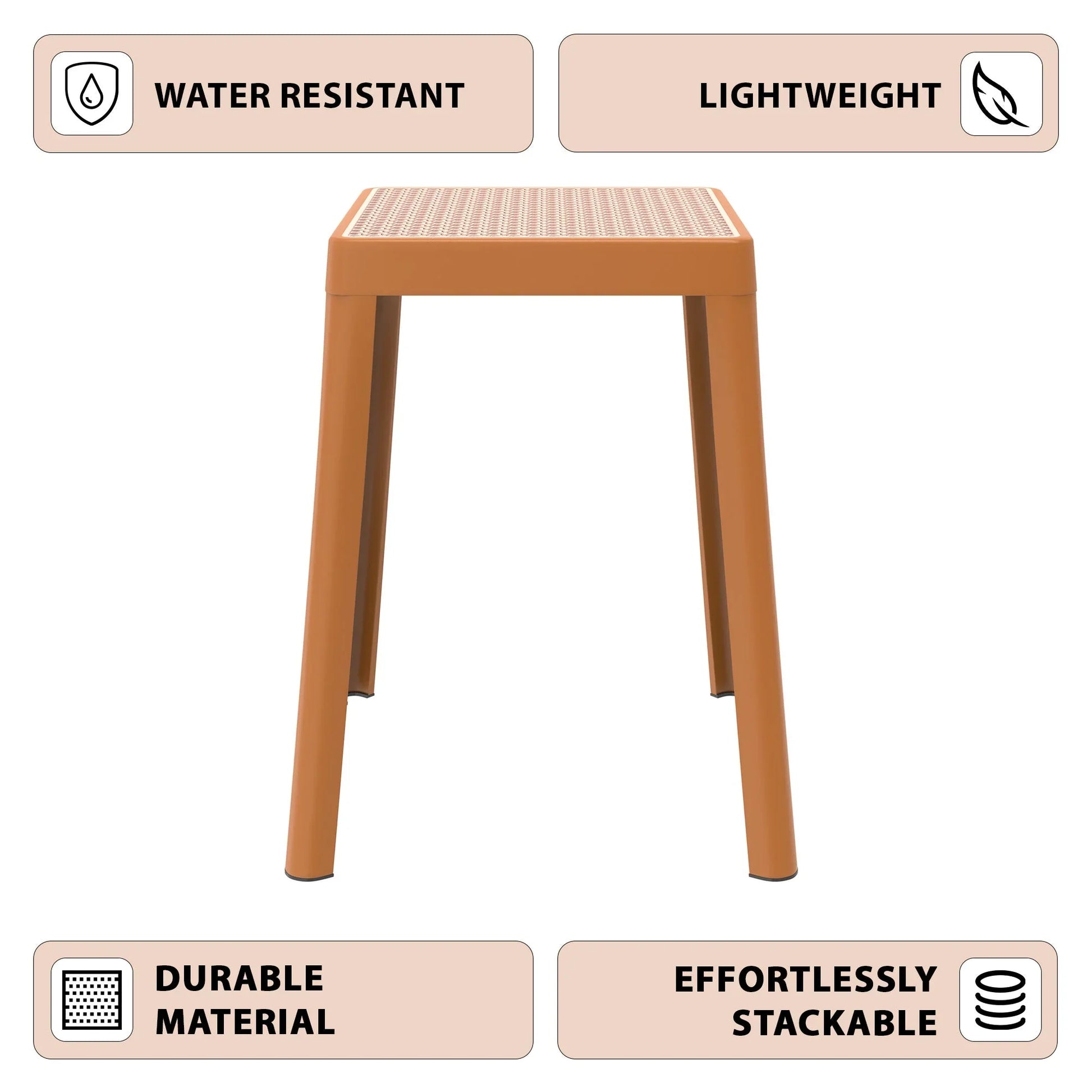 Tresse Mid-Century Modern Stackable Square Plastic Dining Stool with Wicker Top - Elax Furniture