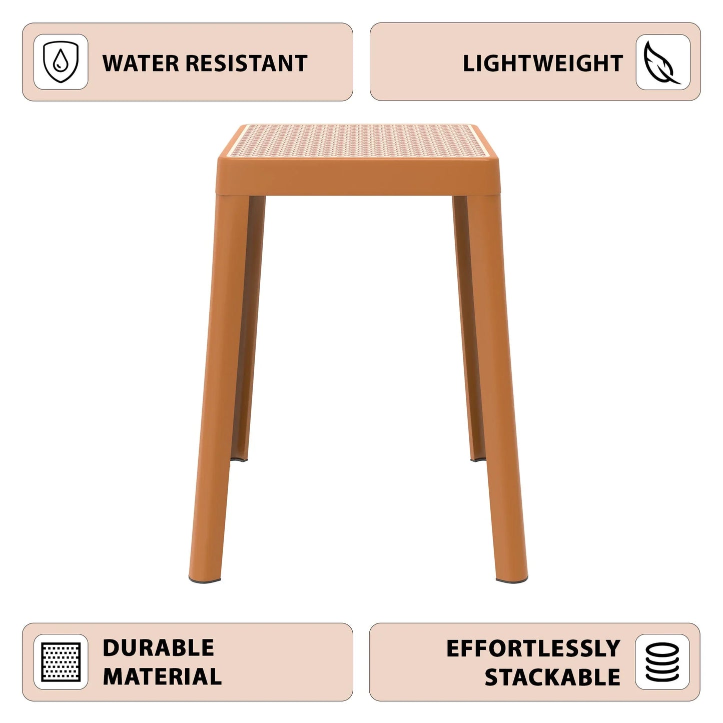 Tresse Mid-Century Modern Stackable Square Plastic Dining Stool with Wicker Top - Elax Furniture