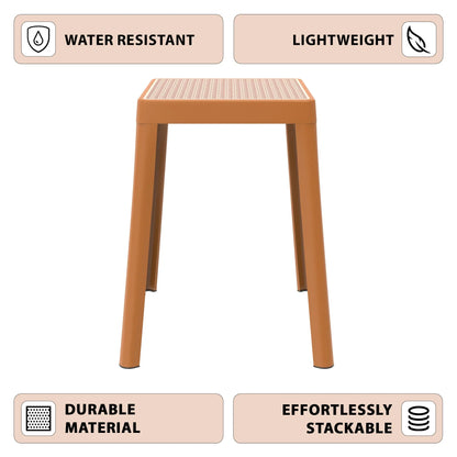 Tresse Mid-Century Modern Stackable Square Plastic Dining Stool with Wicker Top - Elax Furniture