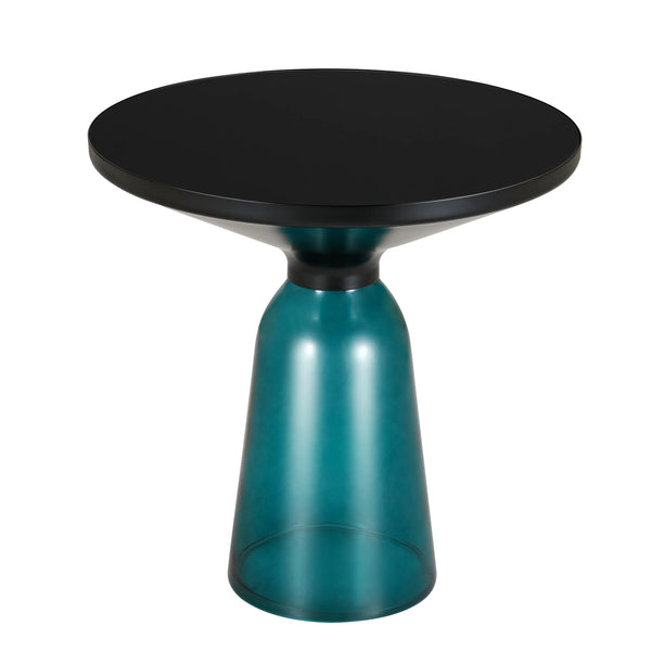 Tully 19-Inch Round Glass/Stone Side Table with Iron Rim Frame and Glass Base - Elax Furniture