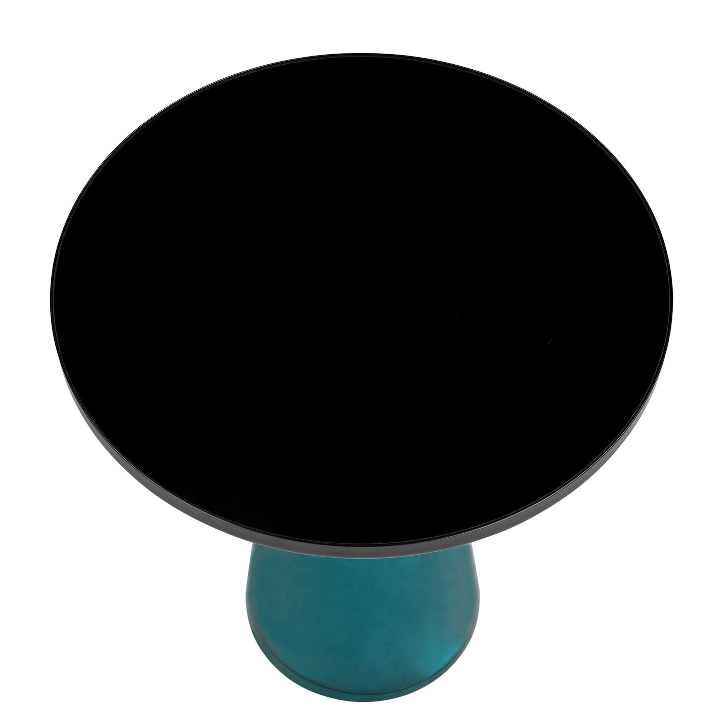 Tully 19-Inch Round Glass/Stone Side Table with Iron Rim Frame and Glass Base - Elax Furniture