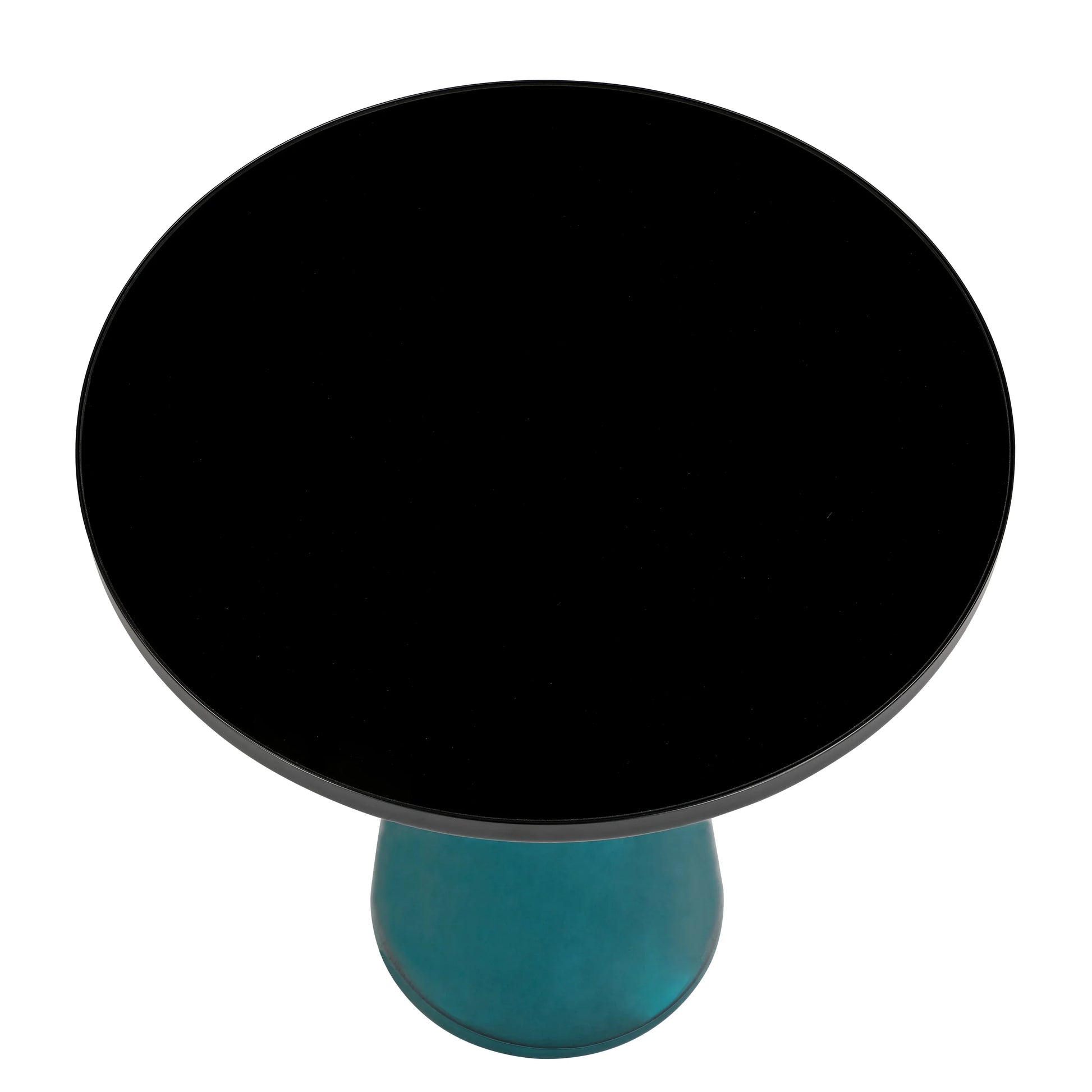 Tully 19-Inch Round Glass/Stone Side Table with Iron Rim Frame and Glass Base - Elax Furniture