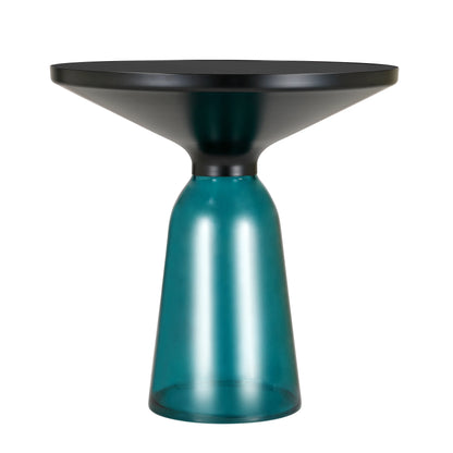 Tully 19-Inch Round Glass/Stone Side Table with Iron Rim Frame and Glass Base - Elax Furniture