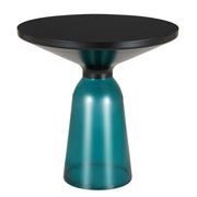 Tully 19-Inch Round Glass/Stone Side Table with Iron Rim Frame and Glass Base - Elax Furniture