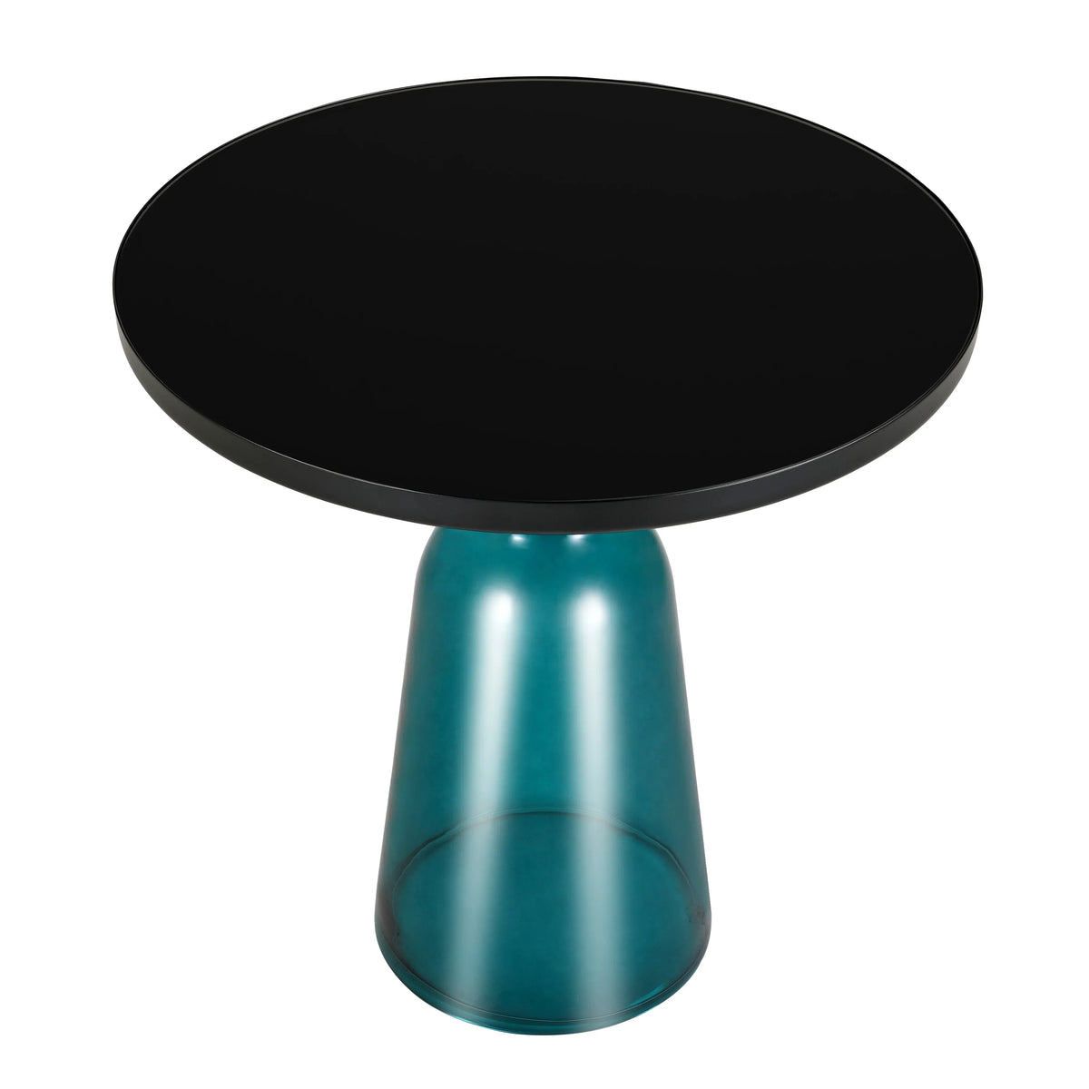 Tully 19-Inch Round Glass/Stone Side Table with Iron Rim Frame and Glass Base - Elax Furniture