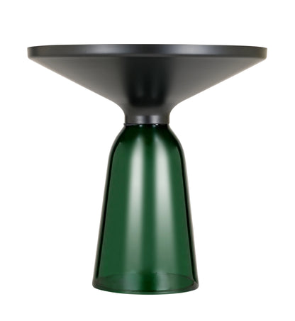 Tully 19-Inch Round Glass/Stone Side Table with Iron Rim Frame and Glass Base - Elax Furniture