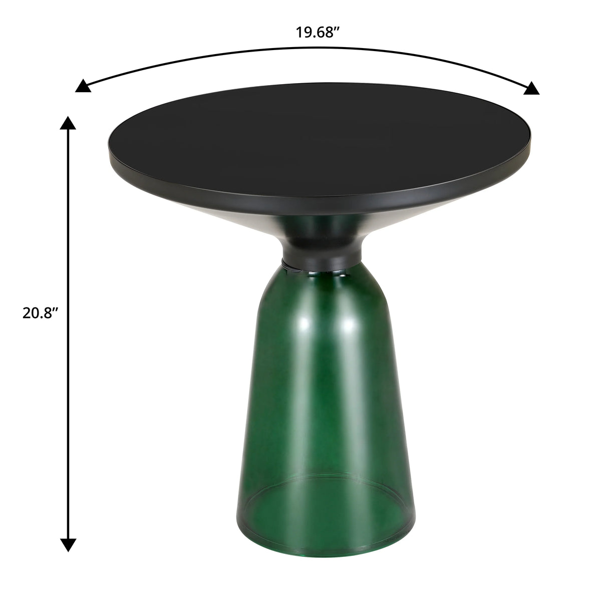 Tully 19-Inch Round Glass/Stone Side Table with Iron Rim Frame and Glass Base - Elax Furniture