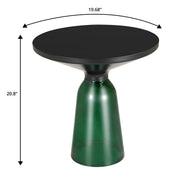 Tully 19-Inch Round Glass/Stone Side Table with Iron Rim Frame and Glass Base - Elax Furniture