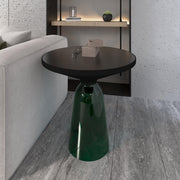 Tully 19-Inch Round Glass/Stone Side Table with Iron Rim Frame and Glass Base - Elax Furniture