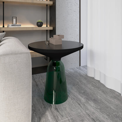 Tully 19-Inch Round Glass/Stone Side Table with Iron Rim Frame and Glass Base - Elax Furniture