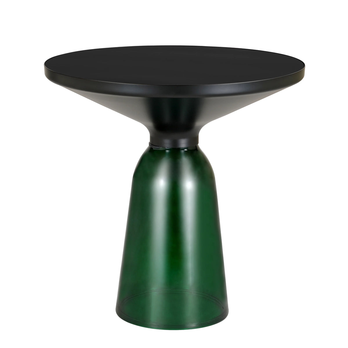 Tully 19-Inch Round Glass/Stone Side Table with Iron Rim Frame and Glass Base - Elax Furniture