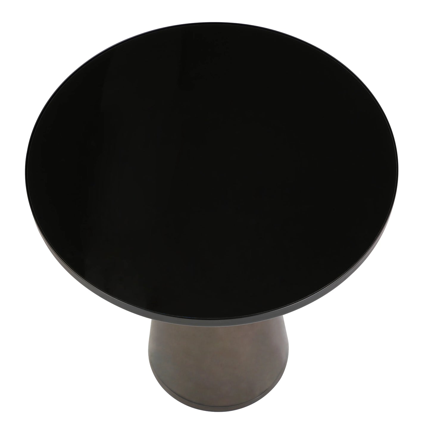 Tully 19-Inch Round Glass/Stone Side Table with Iron Rim Frame and Glass Base - Elax Furniture