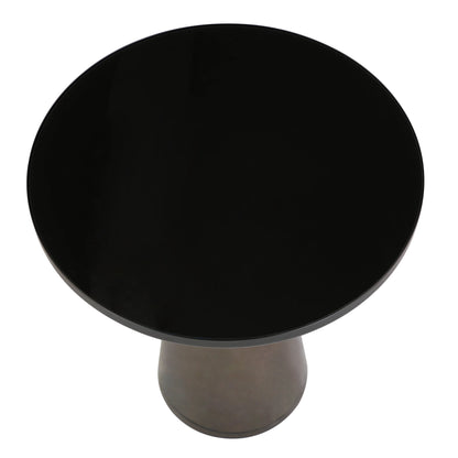 Tully 19-Inch Round Glass/Stone Side Table with Iron Rim Frame and Glass Base - Elax Furniture