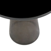 Tully 19-Inch Round Glass/Stone Side Table with Iron Rim Frame and Glass Base - Elax Furniture