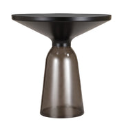 Tully 19-Inch Round Glass/Stone Side Table with Iron Rim Frame and Glass Base - Elax Furniture