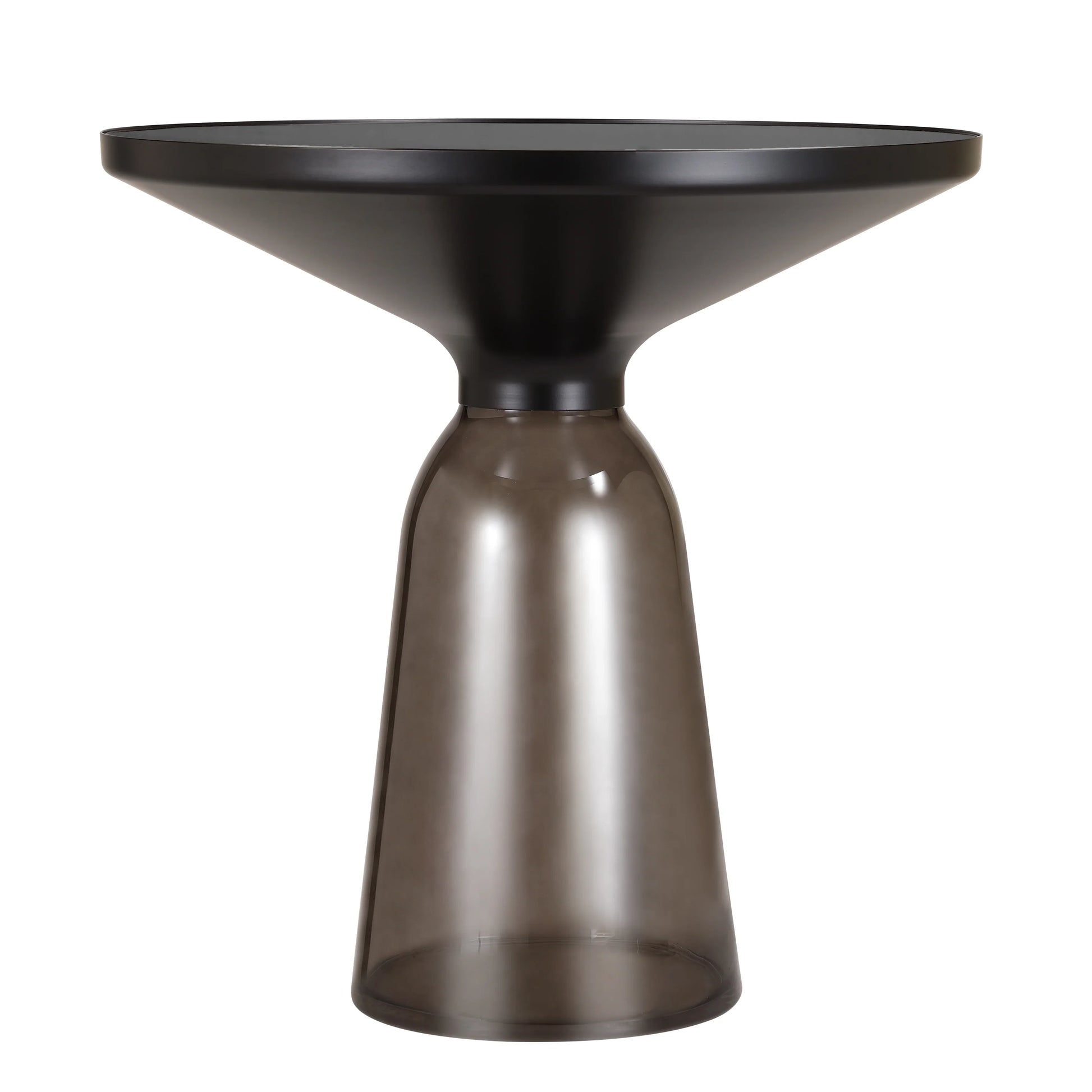 Tully 19-Inch Round Glass/Stone Side Table with Iron Rim Frame and Glass Base - Elax Furniture