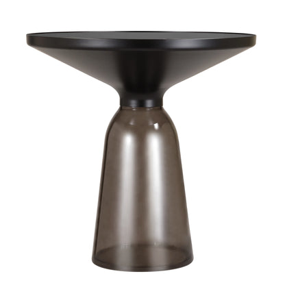 Tully 19-Inch Round Glass/Stone Side Table with Iron Rim Frame and Glass Base - Elax Furniture