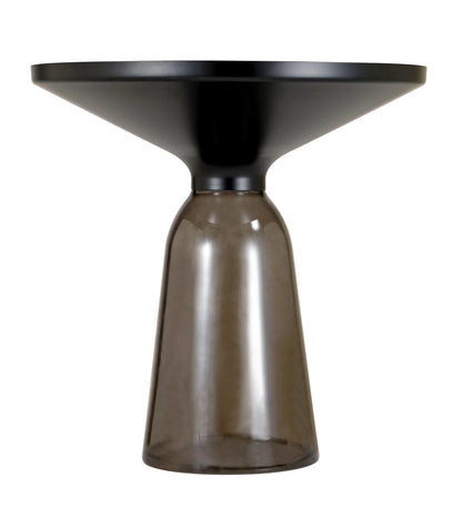 Tully 19-Inch Round Glass/Stone Side Table with Iron Rim Frame and Glass Base - Elax Furniture