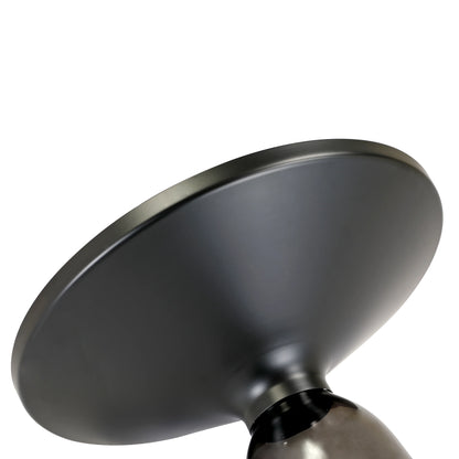 Tully 19-Inch Round Glass/Stone Side Table with Iron Rim Frame and Glass Base - Elax Furniture