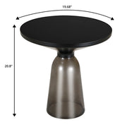 Tully 19-Inch Round Glass/Stone Side Table with Iron Rim Frame and Glass Base - Elax Furniture