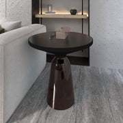 Tully 19-Inch Round Glass/Stone Side Table with Iron Rim Frame and Glass Base - Elax Furniture