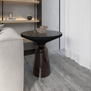 Tully 19-Inch Round Glass/Stone Side Table with Iron Rim Frame and Glass Base - Elax Furniture
