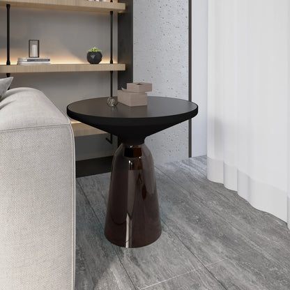 Tully 19-Inch Round Glass/Stone Side Table with Iron Rim Frame and Glass Base - Elax Furniture