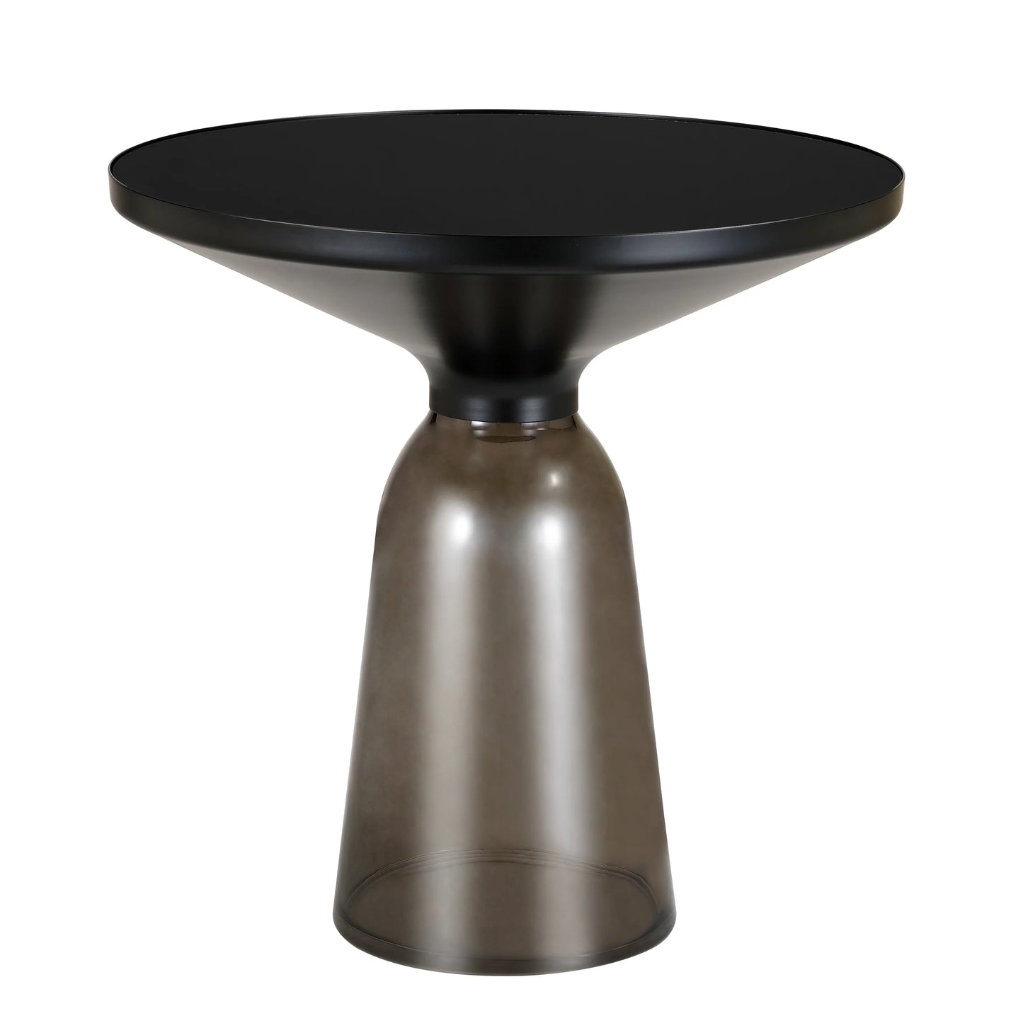 Tully 19-Inch Round Glass/Stone Side Table with Iron Rim Frame and Glass Base - Elax Furniture