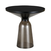 Tully 19-Inch Round Glass/Stone Side Table with Iron Rim Frame and Glass Base - Elax Furniture