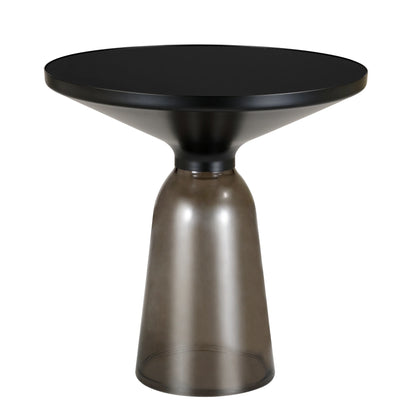 Tully 19-Inch Round Glass/Stone Side Table with Iron Rim Frame and Glass Base - Elax Furniture