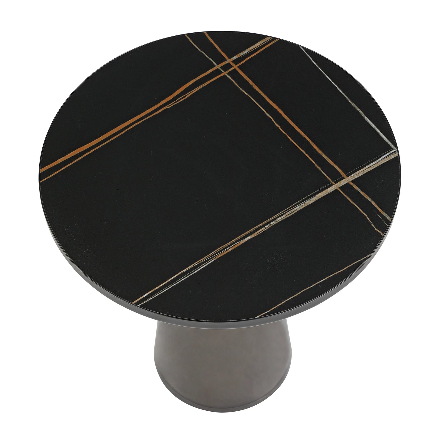 Tully 19-Inch Round Glass/Stone Side Table with Iron Rim Frame and Glass Base - Elax Furniture